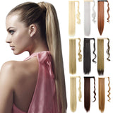 Leterly 18" 24" Ponytail Extension Long Curly Straight Wrap Around Pony Tails Clip in Hair Piece Synthetic for Women Girls Ash Blonde