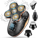 Electric Shaver for Men, GOOLEEN 5 in 1 Head Shavers for Bald Men Wet&Dry Waterproof Bald Head Shaver Electric Razor (Golden)