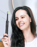 Electric Toothbrush, Fairywill Sonic Toothbrush for Adults with 8 Dupont Bursh Heads, Ultra Cleaning with 40,000 VPM 5 Modes 2 Hours Charging for 30 Days Use, E11 Black Rechargeable Power Toothbrush