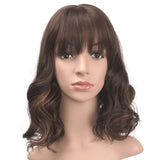 BARSDAR 14 Inch Wavy Bob Natural Wig With Bangs Synthetic Shoulder Length Pastel Curly hair Cosplay and Daliy life wig for women/girl- Medium Brown mix Light Auburn