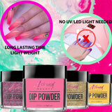 Dip Powder Nail Kit - 10 Dip Powder Colors Refill with Glitter Nail Dip Powder