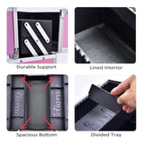 Joligrace Makeup Box Train Case - Professional 13.5 Inch Portable Aluminum Cosmetic Organizer Storage Box with 4 Adjustable Dividers Trays, 2 Locks and Shoulder Strap - Holographic Pink