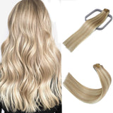 18In Clip In Hair Extensions Ash Blonde with Bleach Blonde 8A Grade Long Straight Smooth Human Hair Double Weft 100% Real Remy Hair Extension Full Head 70g7PCS(18In#18p613)