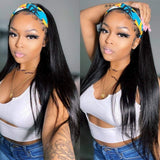 Headband Wigs Straight Human Hair Wig with Headband Attached for Women Glueless Easy to Wear 150% Density Brazilian Virgin Human Hair Full Machine Made Wig None Lace Front Wigs Natural Color 10 inch