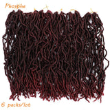 New Locs Crochet Hair 18 inch Ombre Burgundy Crochet Locs 6 Packs/Lot Pre Looped Braids 21 Strands (18inch, TBUG)