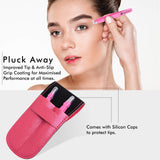 JagerOneUk Stainless Steel 2-piece Tweezers Set with Leather Pouch | Unisex Professional Eyebrow Tweezers | Best for Plucking Precision Chin Facial Hairs with Anti Slip Grip - Pink