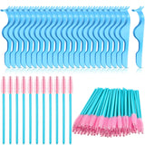 24 Pieces Plastic Eyelash Extension Tweezers False Eyelash Applicator Tool Eyelash Auxiliary Clip and 100 Pieces Eyelash Brush Mascara Wands Applicator for Eyelash Application (Blue, Pink)