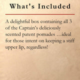 Captain Fawcett's Moustache Wax Cornucopia - 0.5oz (15ml) Jars, each of Lavender, Sandalwood & Ylang Ylang Moustache Wax