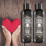 Viking Revolution Beard Wash & Beard Conditioner Set w/Argan & Jojoba Oils – Softens, Smooths & Strengthens Beard Growth - Natural Peppermint and Eucalyptus Scent - Beard Shampoo w/Beard Oil (10 oz)