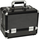 SunRise C3002 3-Tier Accordion Trays Pro Makeup Train Case with Shoulder Strap, 12", Gray Carbon Fiber