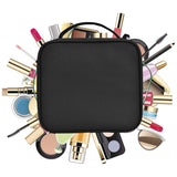 NiceEbag Travel Makeup Bag Large Cute Cosmetic Bag for Women Leather Makeup Case Professional Cosmetic Train Case Organizer with Adjustable Dividers for Cosmetics Make Up Tools Toiletry Jewelry,Black