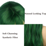 Womens Long Curly Wavy Green Wigs with Bangs Cosplay Costume Full Wigs Synthetic Fiber Replacement Heat Resistant Party Hair Wigs with Wig Cap