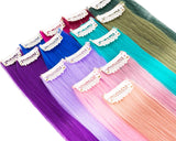 Colored Clip in Hair Extensions 22 Inch Rainbow Hair Synthetic straight Hair Extensions for Women Girls Kids Gift Multi-Colors Party Clip in Synthetic Hairpiece