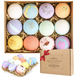 Mathea Bath Bombs Gift Set 12 Pack Moisturizing with Vegan Natural Essential Oils, Shea Butter, Coconut Oil, Grape Seed Oil, Fizzy Spa to Moisturize Dry Skin, Perfect Gift for Women