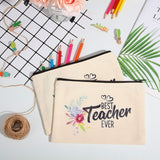 16 Pieces Teacher Makeup Bag Multipurpose Cosmetic Bag Teacher Pencil Case Bags Travel Toiletry Pouch Teacher Gift Canvas Bags with Zipper for Women Teacher (Flower Pattern)