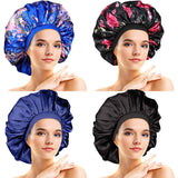 SATINIOR 4 Pieces Large Satin Sleeping Cap Satin Bonnet Satin Sleep Cap Elastic Satin Sleep Cap for Women Girls