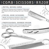Hunter Jack Beard Grooming Kit for Men, 3pc - Metal Comb, Beard Scissors, Straight Razor - Great for Beard Growth, Trimming & Styling Your Mustache and Beard Care - Premium Gift Box & Free eBook