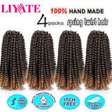 4 Packs 8 Inch Spring Twist Braiding Hair Crochet Braids Bomb Spring Twist Crochet Hair Fluffy Twist Hair Jamaican Bounce Synthetic Hair Extensions(T1B/350#)