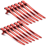 Metal Duckbill Hair Clips, Professional Sectioning Alligator Barrette Red Hair Grip Clamps Salon Barber Hairdressing Styling Tools for Women Girls -12Pcs