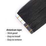 16 inches Remy Tape in Hair Extensions Full Cuticle Virgin Hair Straight 40g 20pcs Jet Black Color