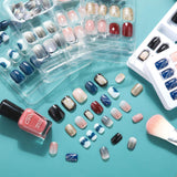 144 Pieces 6 Boxes Short Square False Nails Gradient Color Fake Nails Full Cover False Nails Press on Glossy Artificial Nails for Nail Salon Art DIY Decoration Supplies (Classic Pattern)