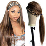 #4/27 Blonde Highlights Headband Wig Human Hair Beginner Friendly 20 Inch Silky Straight Brown with Blonde Balayage None Lace Front Wigs with Headbands Attached 150% Density