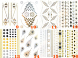 (Random Send T) Waterproof Gold and Silver Metallic Temporary Tattoos, Flash Fake Tattoo Stickers For Outdoor Body Arm Bracelets Decoration (10 Sheets)