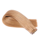 Human Hair Extensions Tape in Seamless Invisible Skin Weft Real Remy Hair Extensions Glue in 60G Thicken Full Head Tape on Brazilian Hair Extensions Silky Straight Natural Golden Brown 20pcs 22 Inch