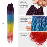 7 Packs 32 Inch AU-THEN-TIC Box Braid Crochet Hair Crochet Box Braids Hair Mambo Twist Braiding Pre-Stretched Pre Looped Hair Extensions (7-Pack, RAINBOW)