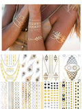 (Random Send T) Waterproof Gold and Silver Metallic Temporary Tattoos, Flash Fake Tattoo Stickers For Outdoor Body Arm Bracelets Decoration (10 Sheets)