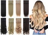 Felendy Hair Extensions Clip in Curly Wavy Straight 6 PCS 4PCS Set Thick Long Hairpiece for Women Double Weft Ash Blonde Mix Bleach Blonde