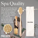 Mockins Natural Boar Bristle Body Brush Set with Detachable Cellulite Massage Brush and Long Wooden Handle for Dry Brushing Perfect Kit to Exfoliate and Get Rid of Cellulite - Gift Set