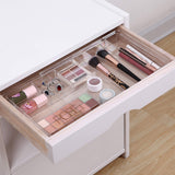 Oubonun Expandable Drawer Organizer 11.1” to 19.2” Wide Adjustable Makeup Organizer (4 Packs), Clear Plastic Storage Trays with 6 Compartments for Bathroom, Bedroom and Desk Drawers
