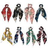 GETACOTA 8 Pieces Hair Scrunchies Bowknot Satin Chffon Long Tail Elastics Ribbon Ear Bow Pattern Colors Scrunchy Scarf Scrunchie Vintage Ponytail Holder Ties Bands Accessories for Women(longtail8p_05)