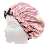 (PINK & BLACK) (X-Large, PINK) 24 Inch Reversible Luxuries Pure Satin Hair Bonnet -Safe For All Hair Types - Most Beneficial hair wrap for sleeping cap Many colors/size Available