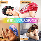 6 Pieces Extra Large Satin Bonnet Sleep Cap Night Hat Soft Satin Sleeping Cap 2.36 Inch Elastic Wide Band Hat for Girls Natural Hair, 6.5 Inch in Diameter, 6 Flower Patterns