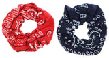 Violet & Virtue Women's Classic Bandana Print Scrunchie Hair Tie Set (2Pcs) (Red and Navy Blue)