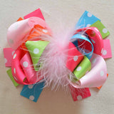 5 Inch Big Feather Ribbon Boutique Bows For Girls Teens Women Stacked Hairbows