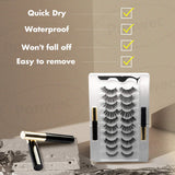 Ponwec 10 Pairs Magnetic Eyelashes and Magnetic Eyeliner Kit for 3D Magnetic Lashes Natural Look, Come with Professional Applicator Reusable&Waterproof 3D Lashes With Tweezers(5 Looks)