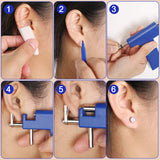 Stainless Steel Body Ear Piercing Tool Set Ear Nose Navel Piercing Machines with 12 Pairs Stainless Steel Stud Earrings for Salon Home Use(Blue)