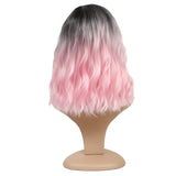 Curly Wavy Wig Short Bob Wigs Shoulder Length Side Part Women's Short Wig Ombre Color Synthetic Cosplay Wig for Girl Costume Wigs Ombre Pink Wigs