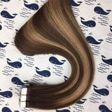 HIKYUU 22" 50g/20pcs Ombre Balayage Invisible Tape in hair Extensions Double Sided #4/27/4 Highlighted Caramel Extensions Tape in Brown Ombre Balayage with Dark Brown Roots