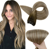 Full Shine Sew in Hair Extensions Brown Balayage Color Hair Weaves Color 3 Fading to 8 and 22 Blonde Brazilian Remy Hair Weft 12 Inch 80 Grams Straight Double Weft Hair Extensions