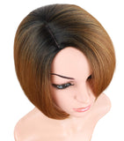 Brown Bob Wigs With Bangs For Black Women Side Part Brown Bob Wigs With Side Bangs Synthetic Brown Bob Wigs Short Straight Bob Wigs 12 Inch (Ombre Brown 1B/27#)