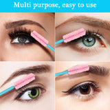 24 Pieces Plastic Eyelash Extension Tweezers False Eyelash Applicator Tool Eyelash Auxiliary Clip and 100 Pieces Eyelash Brush Mascara Wands Applicator for Eyelash Application (Blue, Pink)