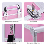 Joligrace Makeup Box Train Case - Professional 13.5 Inch Portable Aluminum Cosmetic Organizer Storage Box with 4 Adjustable Dividers Trays, 2 Locks and Shoulder Strap - Holographic Pink