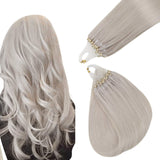 Easyouth Micro Ring Beaded Hair Extensions Light White Blonde Color Micro Loop Beads Human Hair Extensions Silkly Straight Micro Link Hair Extensions 16 Inch 50g 1g per Strand