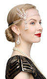 Art Deco 1920s Flapper Great Gatsby Leaf Wedding Bridal Tiara Pearl Headpiece Headband