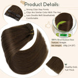 Vivien Hair Extensions Clip in Human Hair Brown, 18inch Dark Brown 100% Remy Human Hair Extensions Double Weft Full Head Clip in Hair Extensions 7pcs 120g