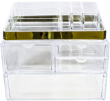 Sorbus Acrylic Cosmetic Makeup and Jewelry Storage Case Display with Gold Trim - Spacious Design - Great for Bathroom, Dresser, Vanity and Countertop (Gold Set 1)